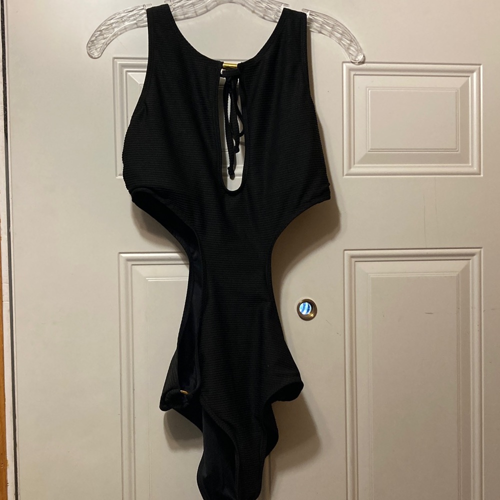 Black One-Piece Swimsuit with‎ Back Tie L